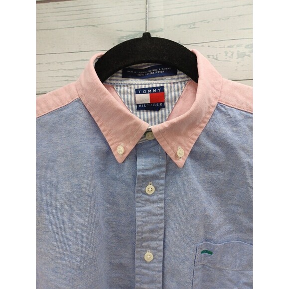 Vtg Tommy Hilfiger Youth XL Long Sleeve Colorblock Shirt Crest Logo - Picture 2 of 10